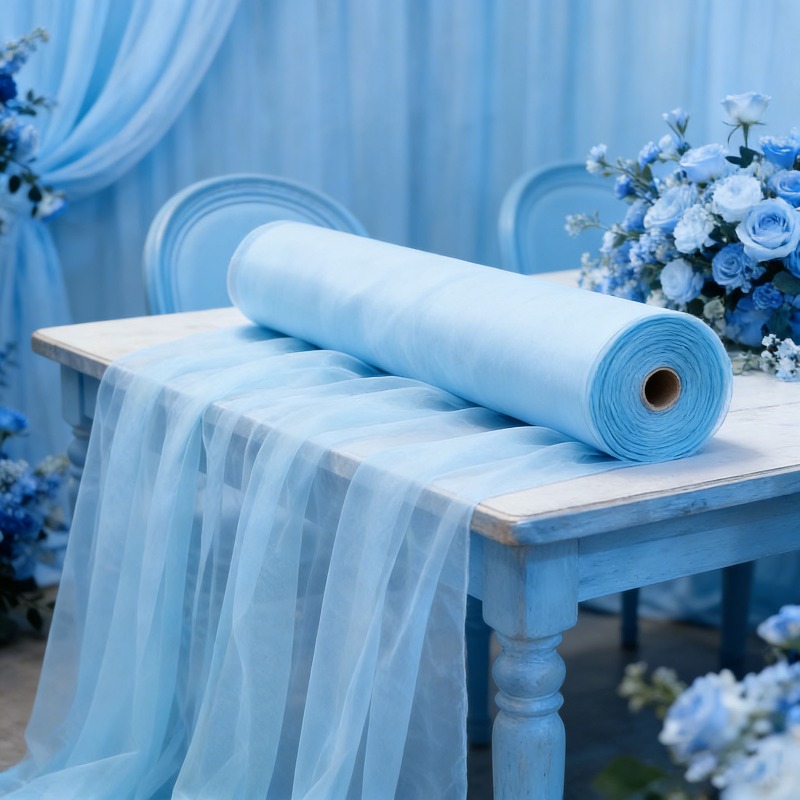 Lighting Decor Photos - Rideaux en tulle bleu clair, doux