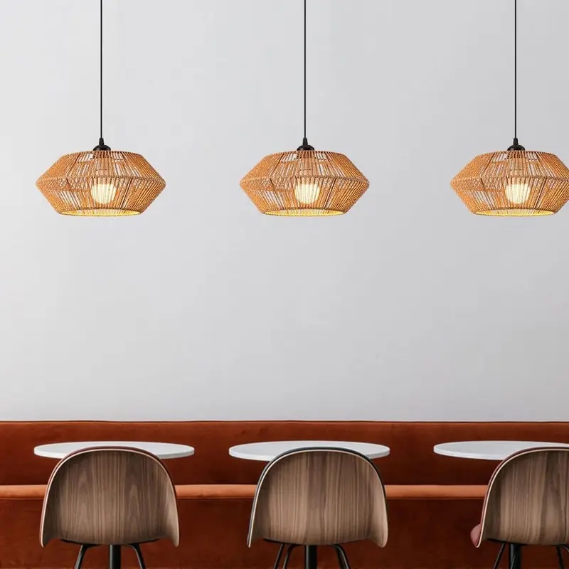 Geometric Lamp Shade - Lampe suspendue en rotin tressé style